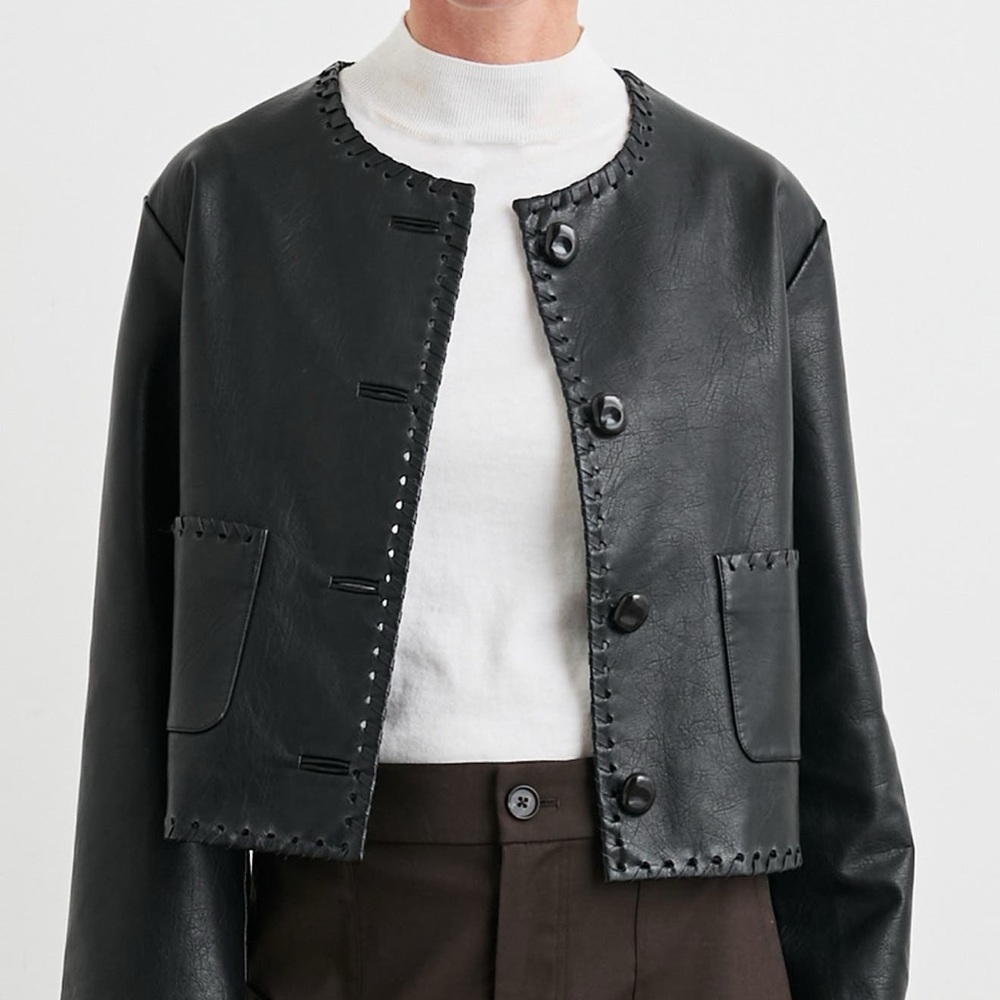 Rails Black Faux Leather Jacket with Button Details